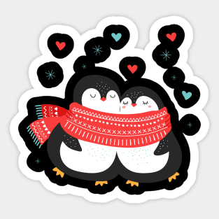 Cute Penguin Couple Christmas Winter Love Sticker